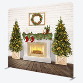 Aperturee - Aperturee Brick Wall Fireplace Tree Christmas Square Backdrop